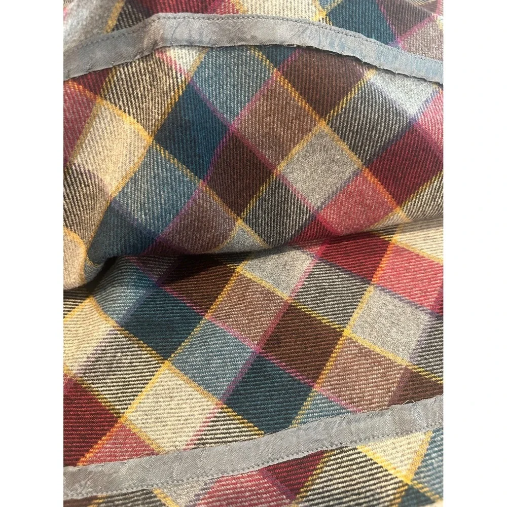 Vintage Koret Plaid Wool Blend Midi Skirt Burgundy Teal Made in USA Size 25 inch